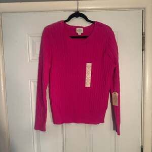 St. John's Bay Women's Pink Cable Knit Sweater, Round Neck, Size XL — NWT